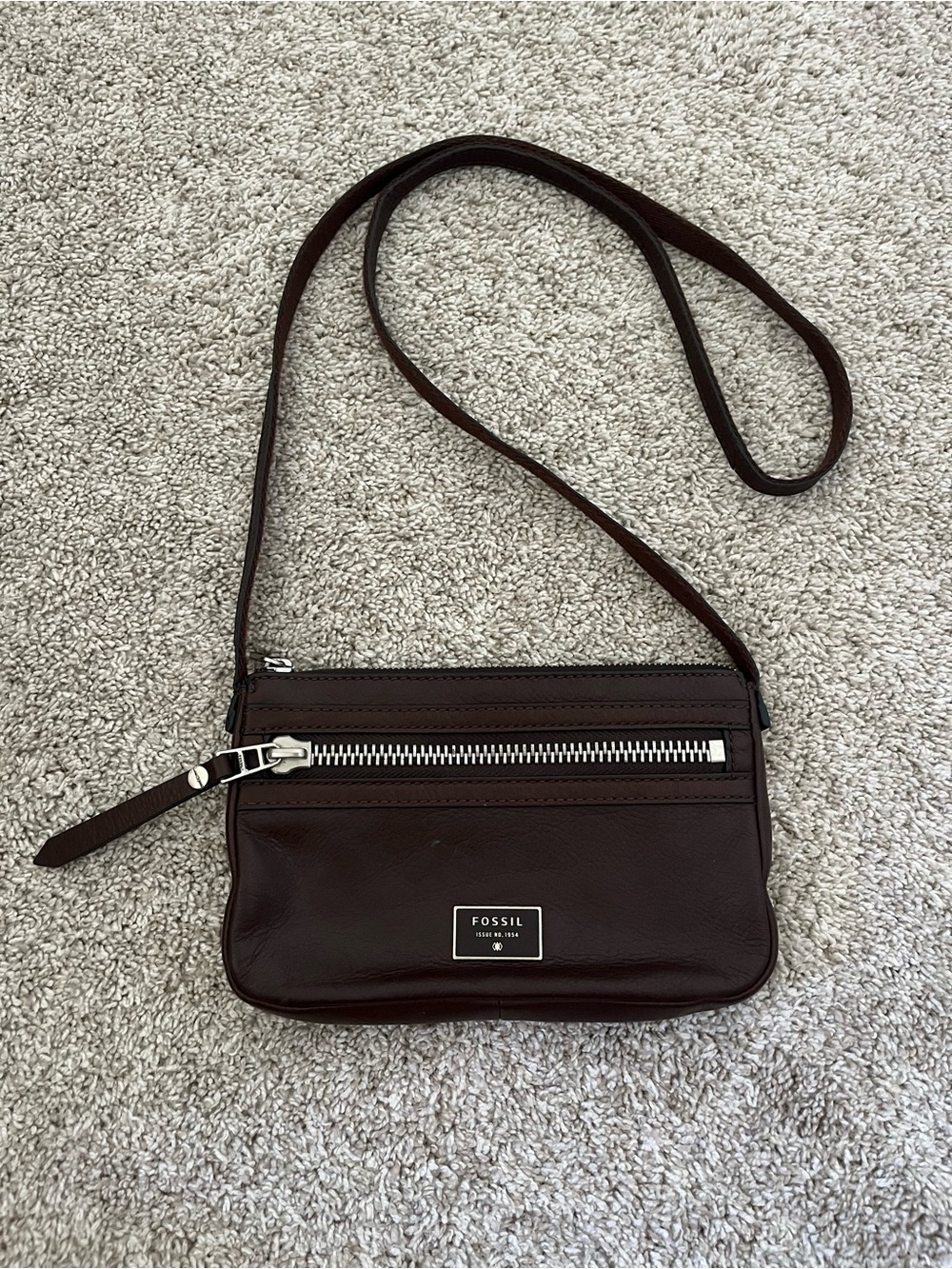 Fossil Dark Brown Leather Mini Crossbody Handbag Purse 9" W x 6" H Y2K 90s